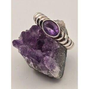 Sterling Silver 925 Amethyst Ring Size 6.5 Oval Bezel Minimalist Birthstone